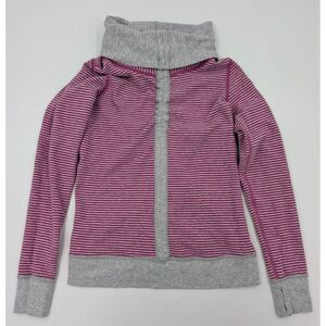 Lululemon‎ Size 2 In A Cinch Reversible Pink Gray Striped Jacket Zip Cowl Neck